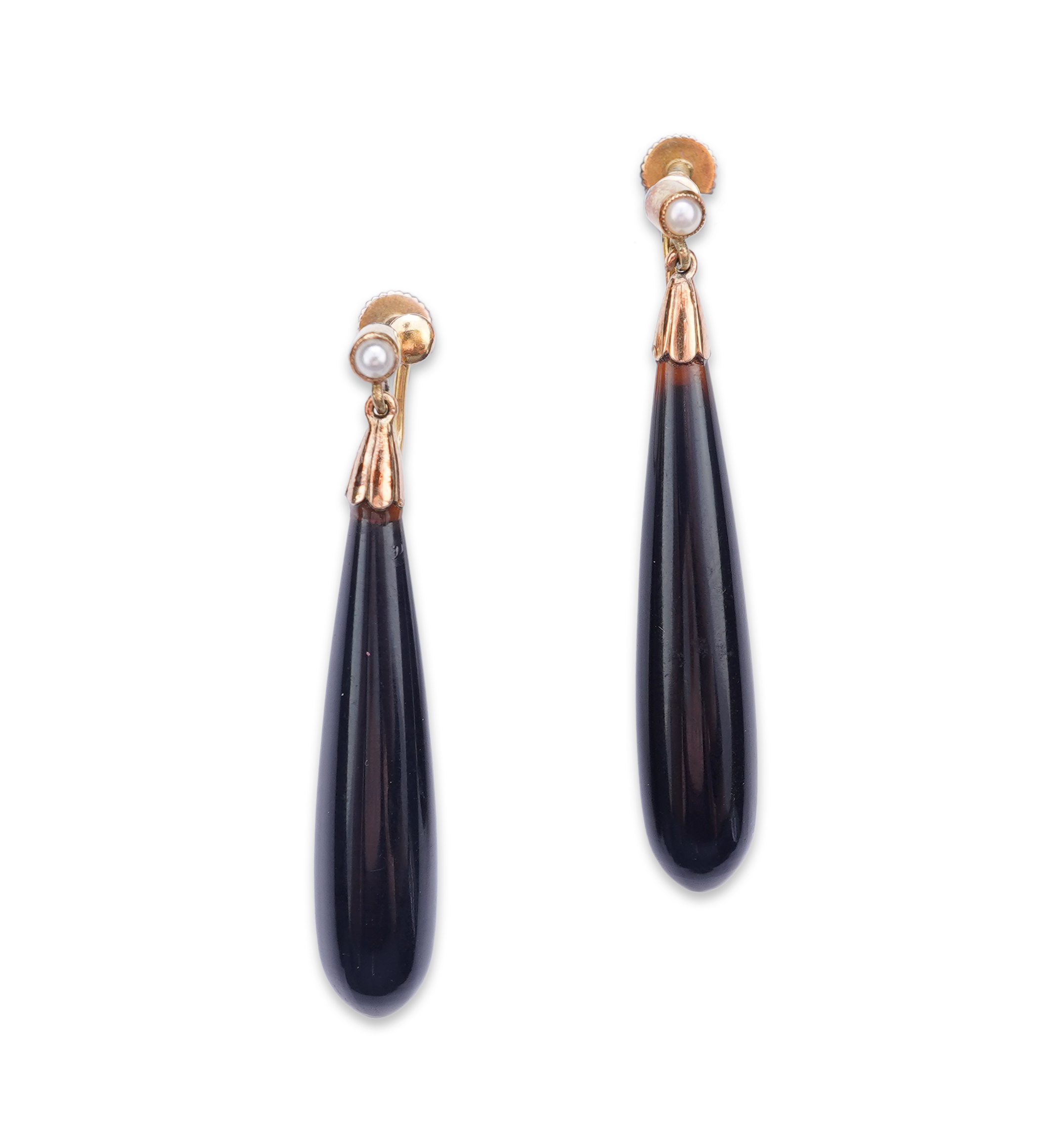 A pair of onyx and split pearl earrings, circa 1900